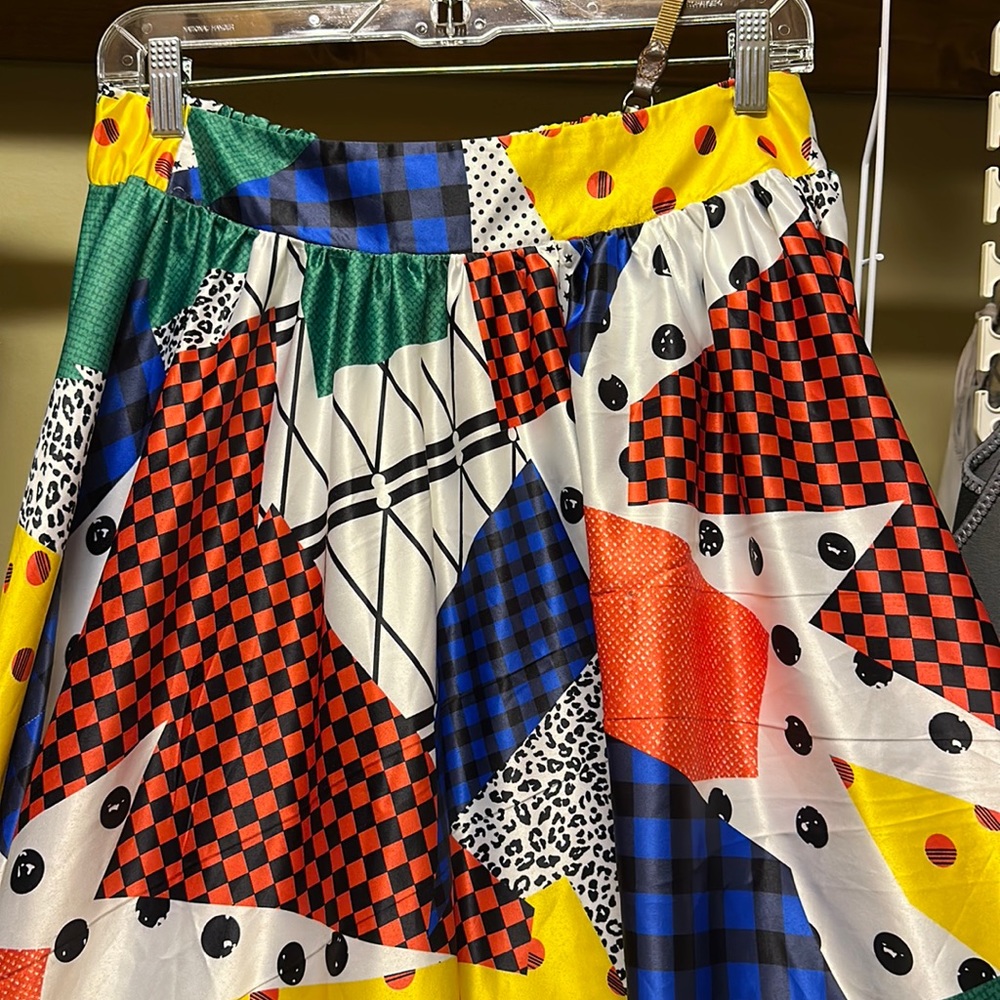 Eien maxi colorful skirt with asymmetrical front & light cinching.